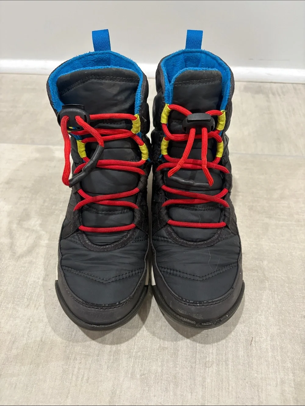 Sorel Kids Winter Boots with Red Laces and Blue Lining